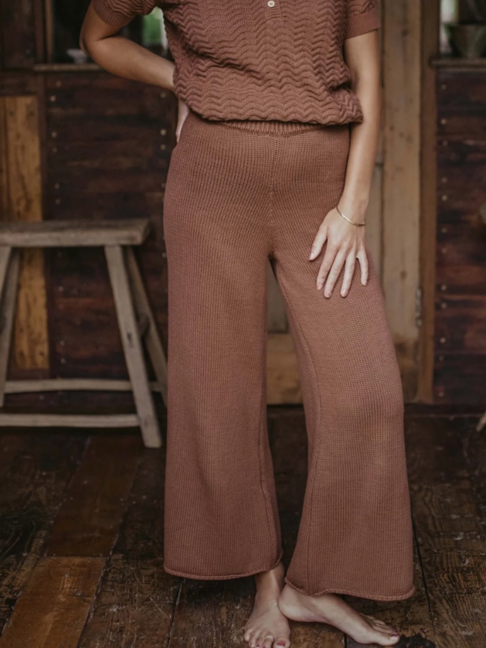 The Simple Folk Wide Leg Knit Trouser size US 4 in caramel color
